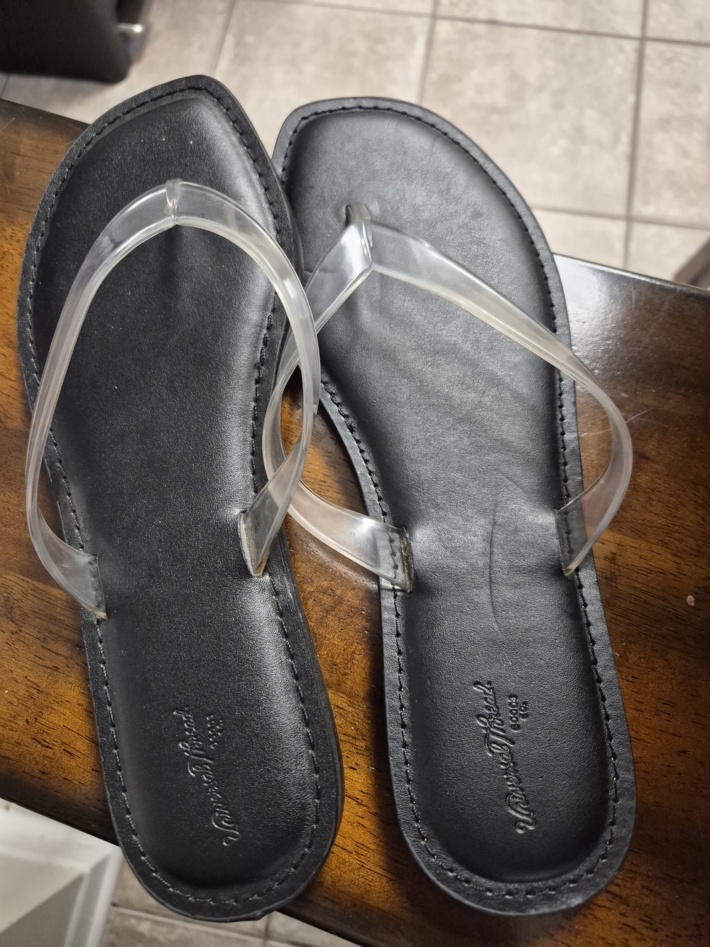 Black Flip-Flop Sandals with Clear Straps